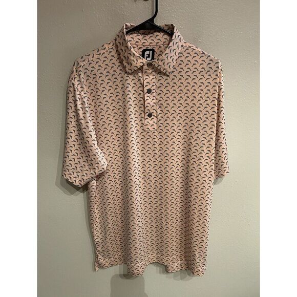 Footjoy Mens Medium Dolphin Print Pattern Golf Polo Shirt Pink - Picture 1 of 8